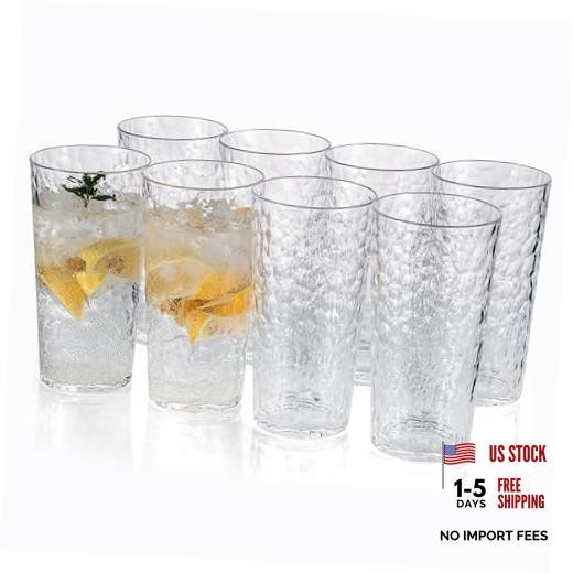 24-ounce Plastic Tumblers, Acrylic Drinking Glasses High-Balls, set of 8 Clear