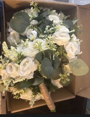 Set of 6 Bridesmaid Bouquets for Wedding – 7 Inch Artificial Ivory Flower Bouqt