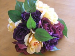 Dozen Beautiful Large Colorful Silk Roses & Leaves Bridal Bouquet 12″ x12″ Span