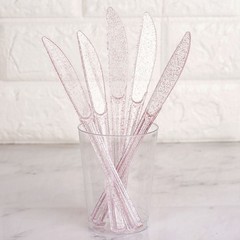 Clear Blush Glittered Dinner Knives Set Disposable Tableware Wedding Party