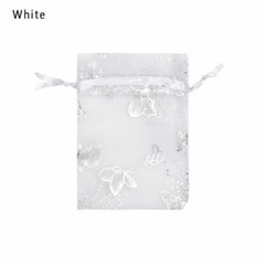 10pcs White Organza Gift Bags Jewelry Bags with Silver Butterfly