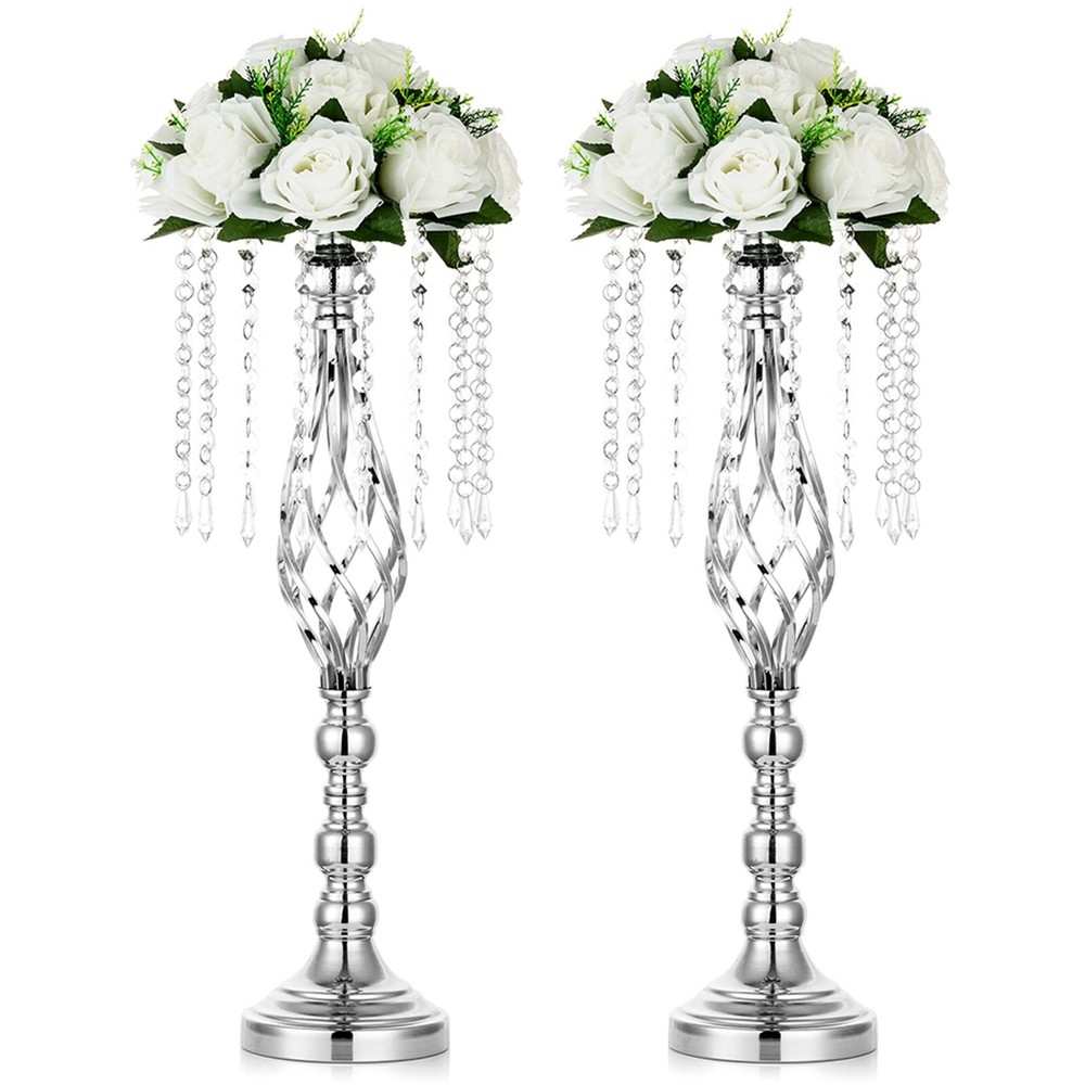 Nuptio 2 Pcs Silver Wedding Centerpieces Flower Stand, 21.7in/55cm Height Wed…