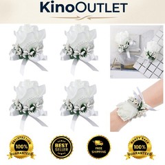 Handmade White Wedding Wrist Corsages – Luxurious 4-Pack for Special Occasions