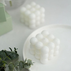 2 White Unscented Paraffin Wax Candles Bubble Cube Wedding Centerpieces Party Ev