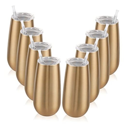 Pack Insulated Champagne Tumblers, Stemless Champagne Tumbler 6 Oz, 8 Gold