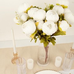 WHITE 2 Bouquets 19″ Silk Peony FLOWERS Artificial Floral Bushes Party Events