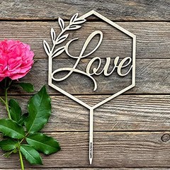 Love Wooden Cake Topper for Wedding Birthday 9×5 Inch (Pack of 1), Unpainted