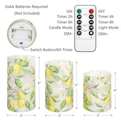 Lemon Glass Flameless Candles with Remote Timer Battery Lemon Tree Design