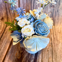 Sola Wood Dusty Blue Wedding Floral Table Centerpieces Set of 3 Mason Jar Decor