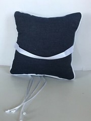 Western Wedding Blue Denim and White Lace Ring Pillow