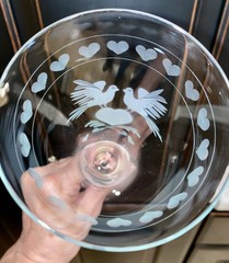 Forever Dove/ Hearts Etched Champagne Flutes Pair with Matching Bell Ornament