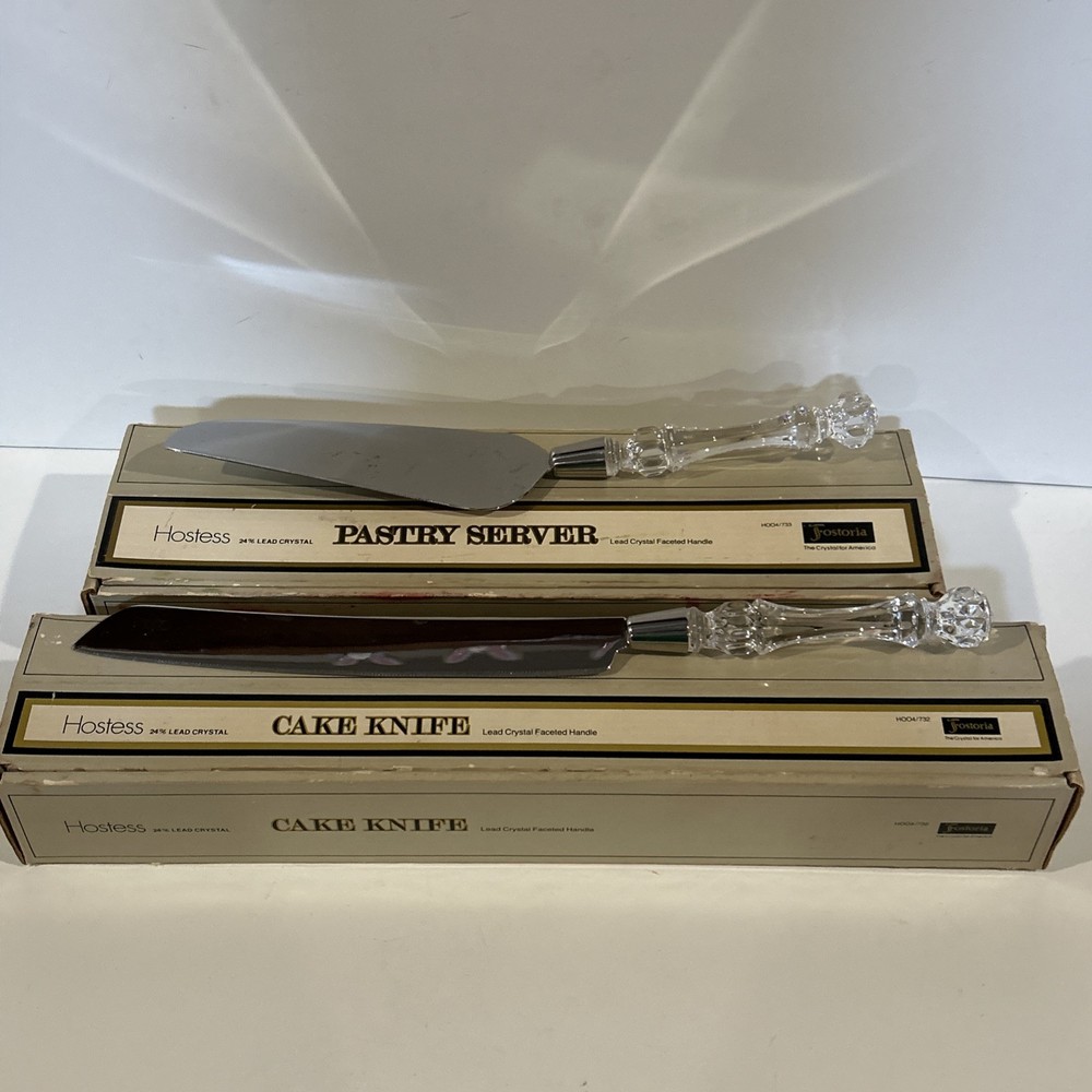 FOSTORIA 24% Lead Crystal Faceted Handle HOSTESS CAKE KNIFE & PASTRY SERVER