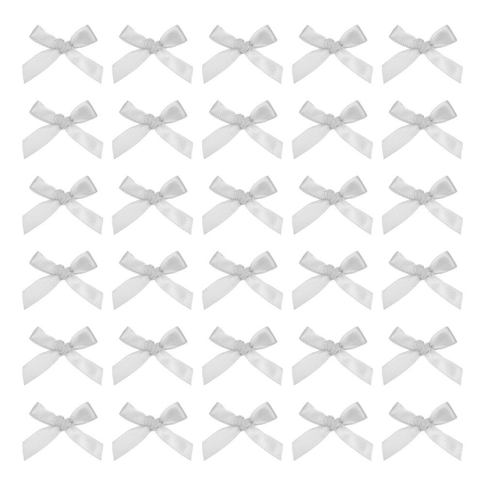 100Pcs Mini Ribbon Bow 1.8 inch Mini Fabric Satin Ribbon Light Grey