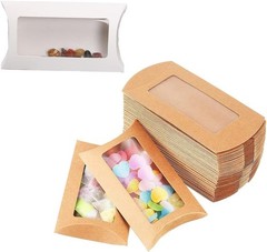 Clear Window Treat Boxes – 40 Pack Kraft Pillow Boxes for Every Occasion