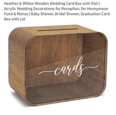 Heather & Willow Wooden Wedding Card Box Slot Acrylic Front 12.5×6.5×9.5in