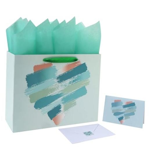 wishinside 13″ Large Mint Green and Peach Gift Bag Set with Greeting Card and