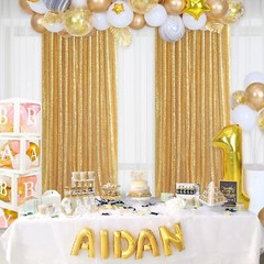 Gold Sequin Backdrop Curtain Panels Stage 2 Pieces 2FTx8FT Wedding Party Back…