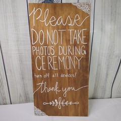 Custom Wedding Sign No Devices Photos During Ceremony Birch Plywood Lace 24×12