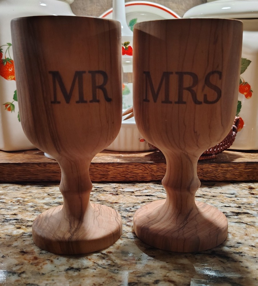 Olive Wood Goblets Mr & Mrs