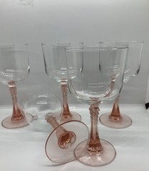 (5) Cristal D’Arques “Durand» Blush Pink Stemware 8oz Wine Glasses