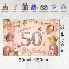 Happy 50th Birthday Decorations Backdrop Banner for Lady/Women Happy 50 Years…