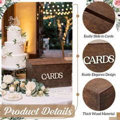 Wooden Wedding Card Box Slot Reception Birthday Bridal Graduation Rustic Brown