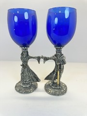 King Arthur & Guinnevere Wedding Pewter /Colbalt Blue Toasting Glasses (set) 2