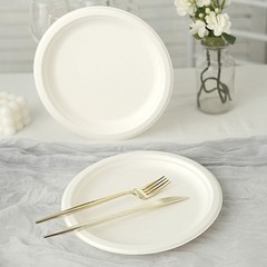 50 Round 9″ White Bagasse Sustainable Dinner Plates Party Tableware Decorations