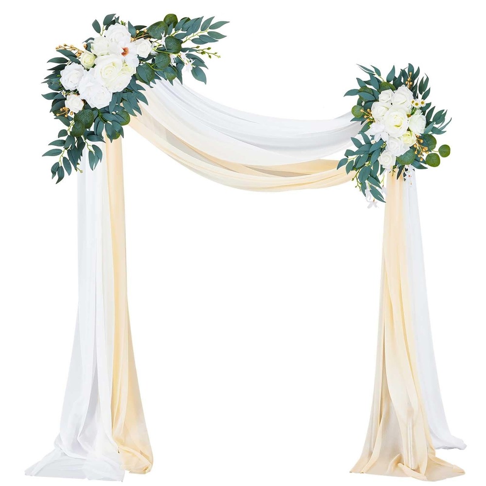 Thiccywoov 4 Pcs Wedding Arch Flowers and Drape Kit Include 2 Artificial Flor…