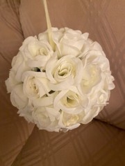 10x artificial WHITE ROSE Flower Ball Hanging Pomander Wedding Kissing Balls 7″