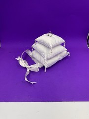 3 Stacked Satin Ring Bearer Wedding Pillow – White 6.5″