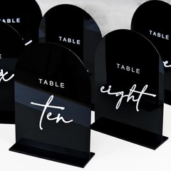 Arched Table Numbers 1-10, 5×7 Inch, Black Acrylic, White Numbers, Stands, Decor