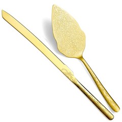 Gold Wedding Cake Knife and Server Set, Titanium Gold Plating with Unique Pat…