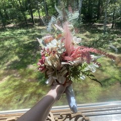 Bridal Wedding Bouquet Hand made Budget Friendly Faux Flowers White Pink Green