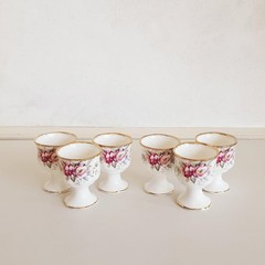 Queen Anne Bone China Egg Cups with Underplate – English Floral Breakfast Set