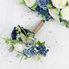 Navy Blue & White Bridesmaid Bouquets – Set of 6 Artificial Flower Arrangements