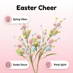 Artificial Easter Flower,4 Pcs Easter Colorful Egg Berries Decorations, Spring
