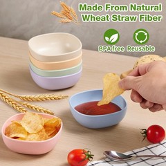 Mini Wheat Straw Dip Bowls 6 Pack 4.5 OZ Small Sauce Bowls Unbreakable Pinch Bow