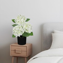 Hollyone White Hydrangea Artificial Flowers in Pots 19.7″ Faux Silk Hydranges…