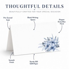 56 PCS Dusty Blue Florals Table Tent Place Cards 2×3.5 Inches Wedding Bridal