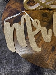 Gold Glitter Wood Mr & Mrs Wedding Table Sign Centerpiece Modern Decor