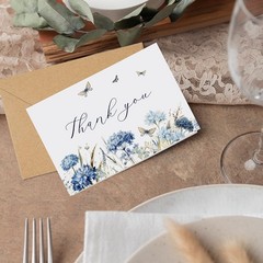 25 Pcs Funeral Thank You Cards with Envelopes, 4×6 In Watercolor Blue Flowe