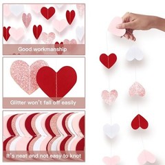 52 Feet Heart Streamers Paper Garlands Rose-Gold Pink Burgundy-Red White