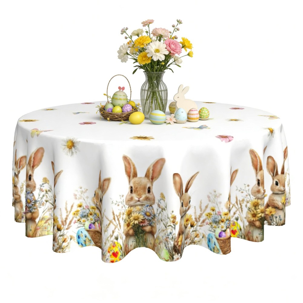 Xumuyin Easter Round Tablecloth 60 x 60 Inch Flowers 60″ (Round),