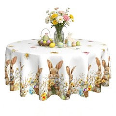 Xumuyin Easter Round Tablecloth 60 x 60 Inch Flowers 60″ (Round),