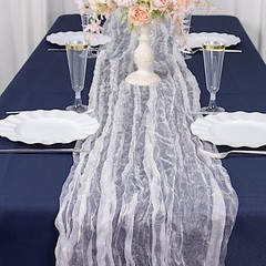 9 feet White Crinkled Sheer Organza Table Runner Wedding Party 9 feet,