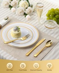 320PCS Plates Sets, Fancy Disposable Dinnerware for 320 Pcs (40 Guests) Gold