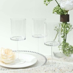6 CLEAR Plastic Cylindrical Wine Glasses with Long Stem Party Wedding Tableware