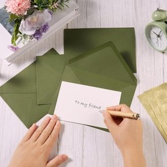 50 Pack A7 Colorful 5×7 Envelopes V Flap 5.24 x 7.24 inches, Olive Green