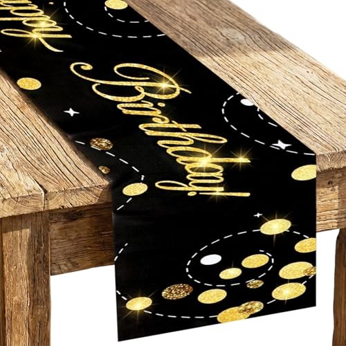 Happy Birthday Table Runner Gold Birth Party Sign Table Runner Vintage Black